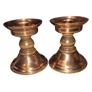 Vintage MCM Coppercraft Guild Copper Candlestick with Wood Detail set of 2